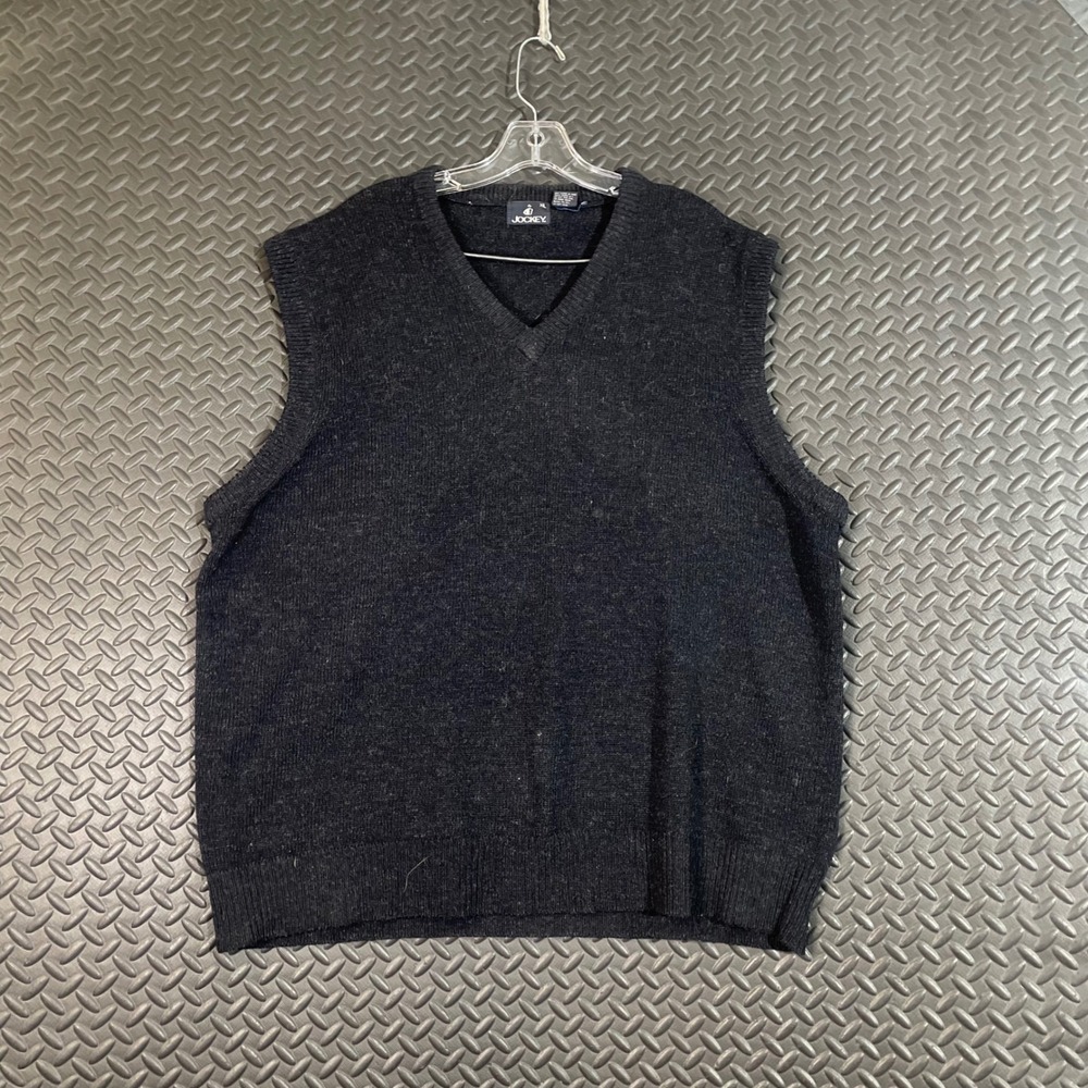 Vintage Jockey‎ 100% Wool Black Sleeveless V-Neck Pullover Vest Men's Size XL